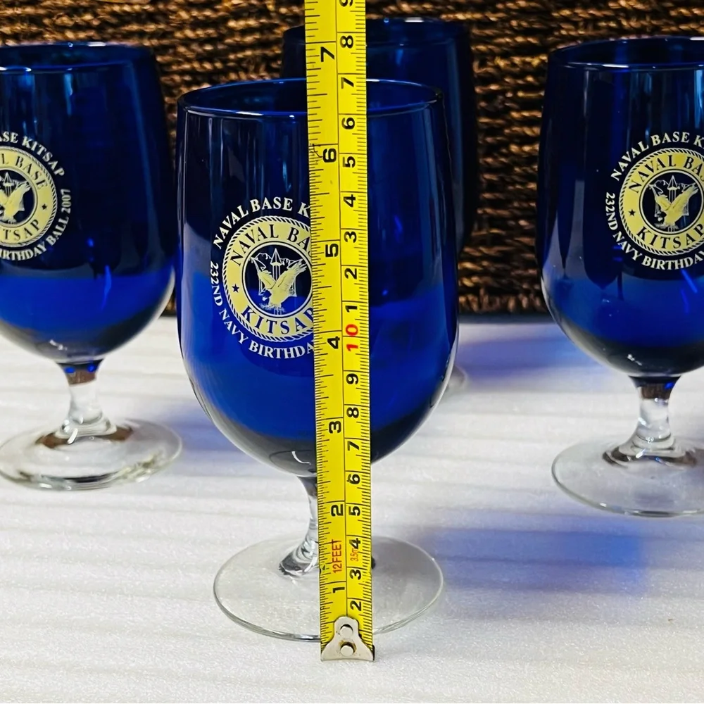 Vintage Naval Base Kitsap 232nd Navy Birthday Ball 2007 Cobalt Blue Wine Glasses